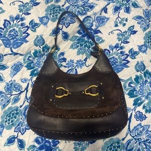 (NWOT) Cole Haan Chocolate Brown Suede Studded Hobo Bag Purse